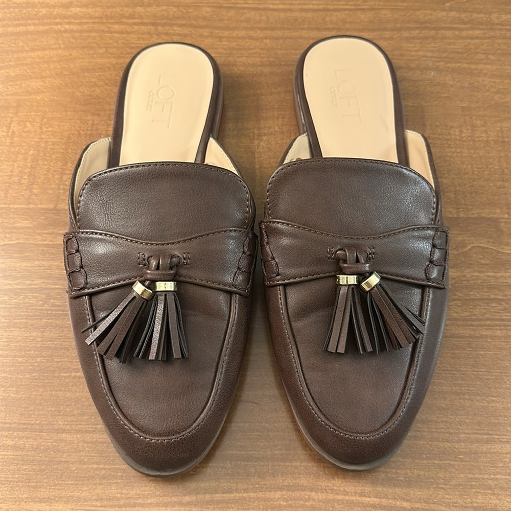 LOFT Outlet Slide On Tassel Mules Brown Size 8 - Picture 2 of 8